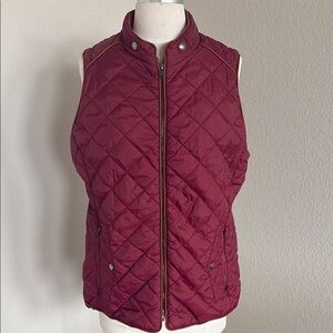 Quilted Maroon Vest With Brown Trim